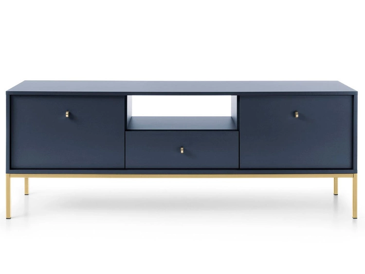 TV-Lowboard mit Schubladen und Türen mit Golden Metallbeinen Amor Marineblau