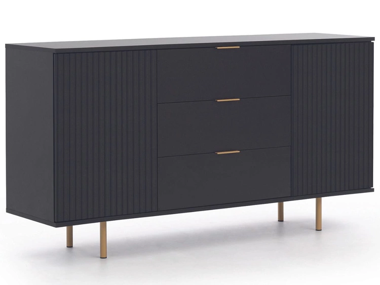 Kommode mit Türen und drei Schubladen Ankara Schwarz Matt