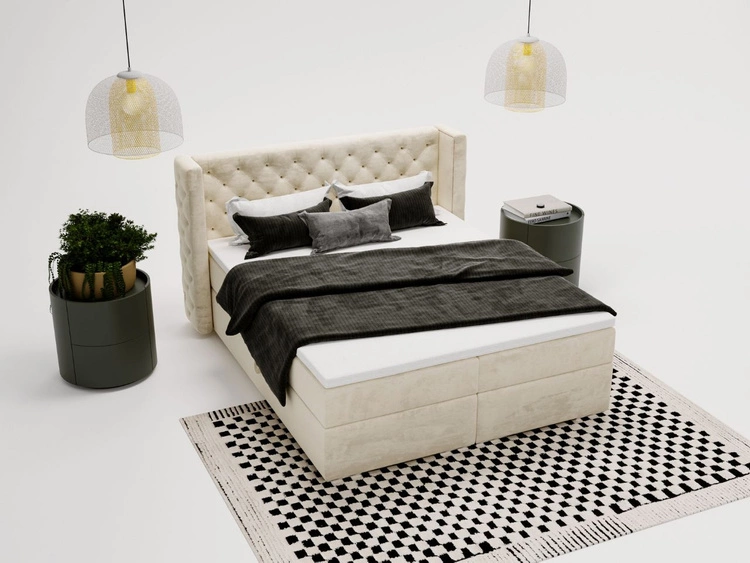 Boxspringbett mit Bettkasten 140x200 Lion Creme