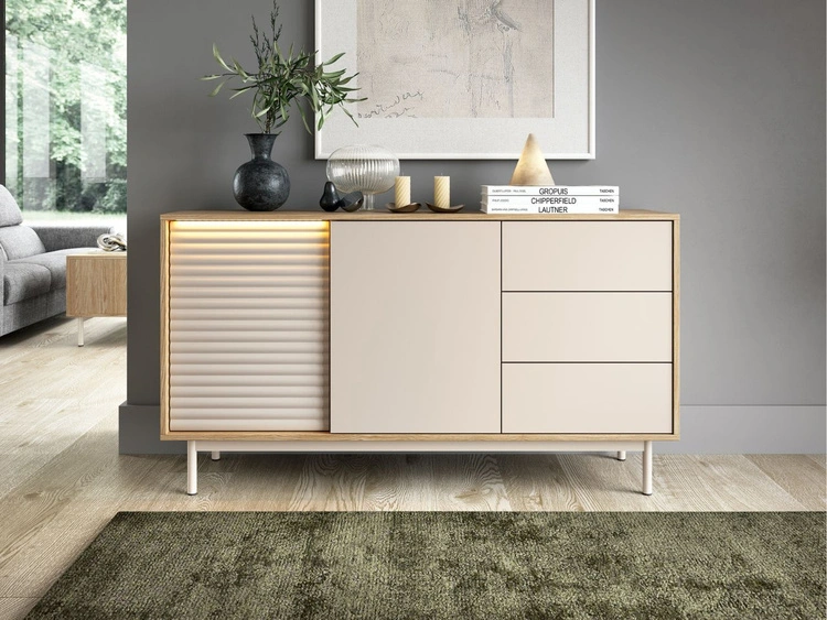 Kommode mit Türen und Schubladen Rapallo Kaschmir, Eiche geölt