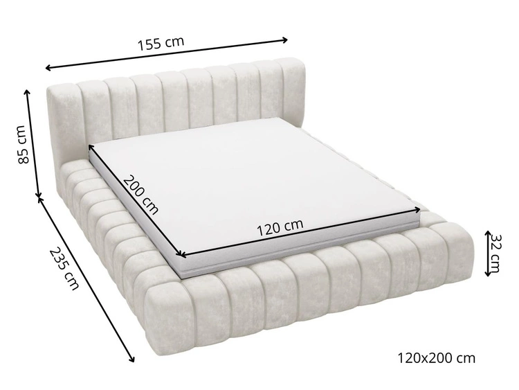 Polsterbett mit Bettkasten und Lattenrost 120x200 Italia Creme
