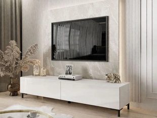 TV-Lowboard mit zwei Türen auf schwarzen Beinen 175 cm mit LED-Beleuchtung Sorelle Weiß Hochglanz