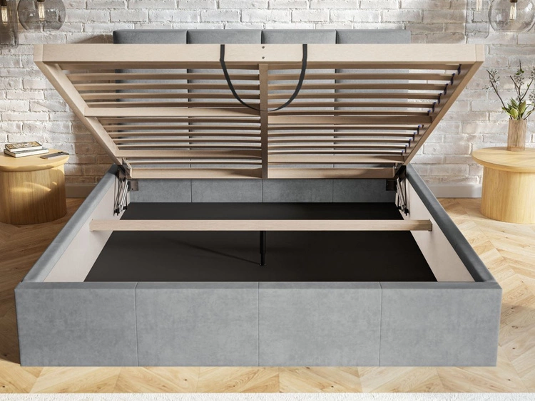 Polsterbett mit Bettkasten und Lattenrost 160x200 Malo Hellgrau