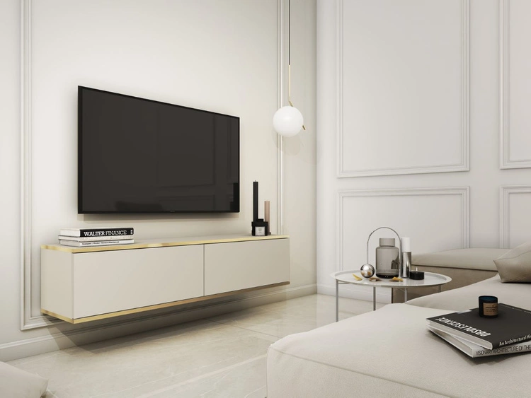 TV-Lowboard Hänge mit Türen 135 cm Diolo Beige mit glatter Front