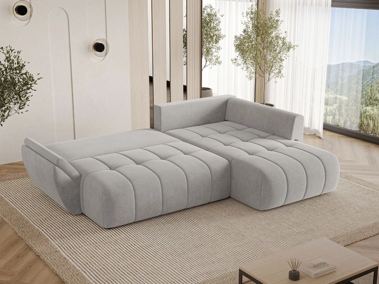 Ecksofa L-Form mit Schlaffunktion und Bettkasten Genoa Hellgrau