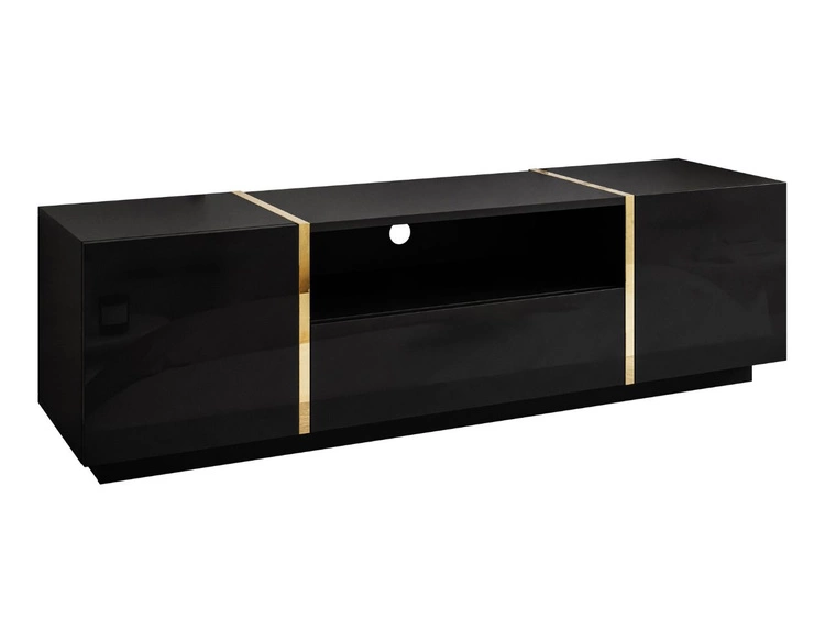 TV-Lowboard im Glamour-Stil, zweitürig mit Schublade Lunelie Schwarz Hochglanz