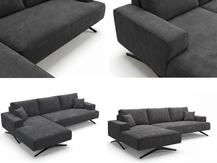 Ecksofa L-Form auf Metallbeinen Leto Links Anthrazit