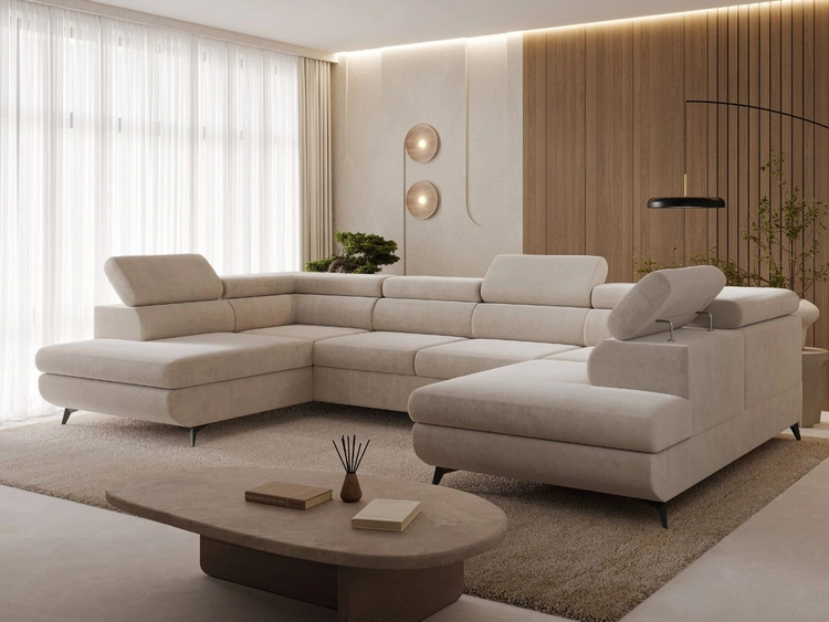 Wohnlandschaft mit Schlaffunktion und Bettkasten Argon Beige