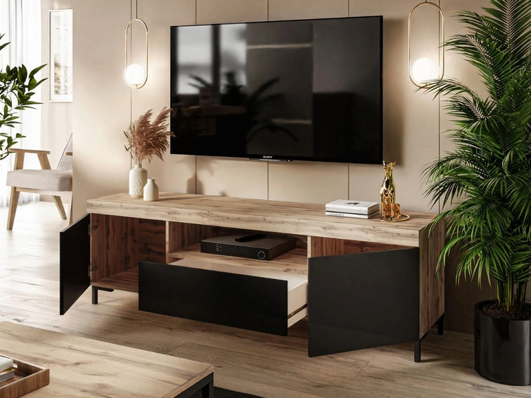 Wohnzimmer-Set im Loft-Stil Asumi Schwarz und Eiche Wotan