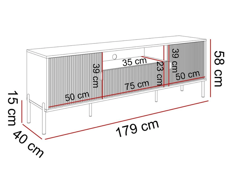 TV-Lowboard breit zweitürig mit Schublade und schwarzen Metallfüßen Orlean Kaschmir Matt