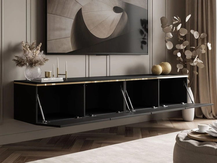 TV-Schrank zum Hängen im Glamour-Stil mit LED-Beleuchtung Celle Schwarz Matt