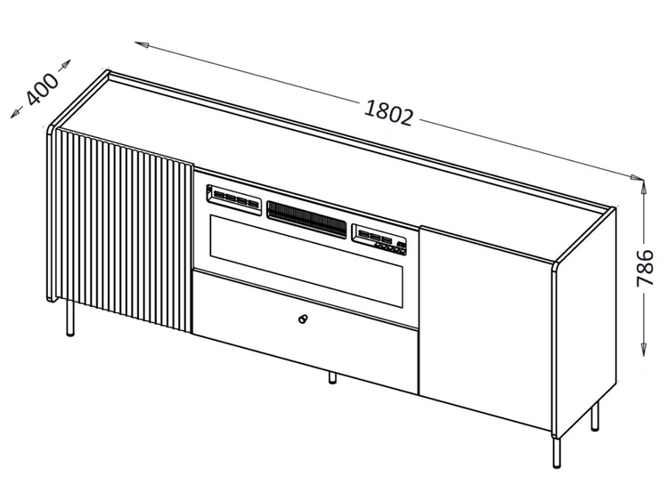 Kommode mit Türen, Schubladen und Kamin Pascale Nussbaum Warmia, Schwarz