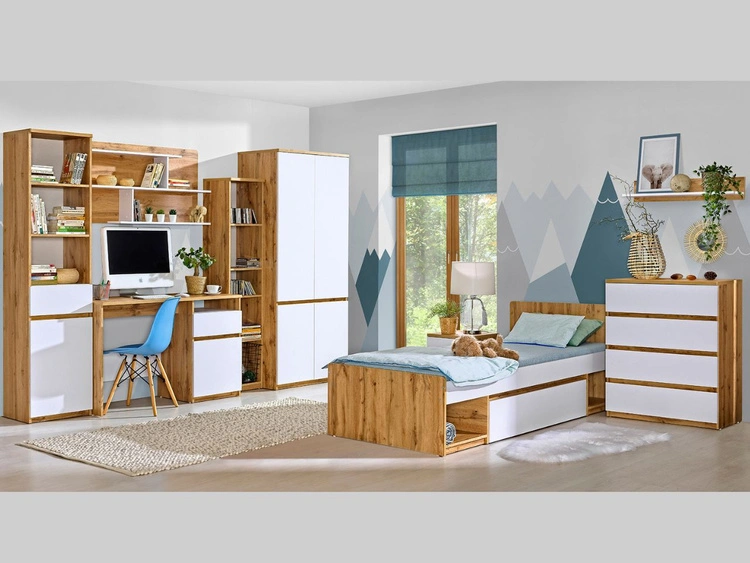 Kleiderschrank mit Drehtüren und Kleiderstange 80 Arcadia Eiche Wotan Weiß