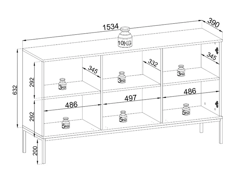 Türkommode mit Led Deo 154 cm Schwarz, Eiche Wotan