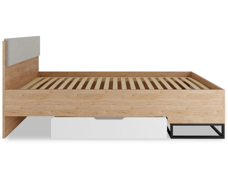 Holzbett mit Schublade Vigo 90x200 Hickory Weiß matt