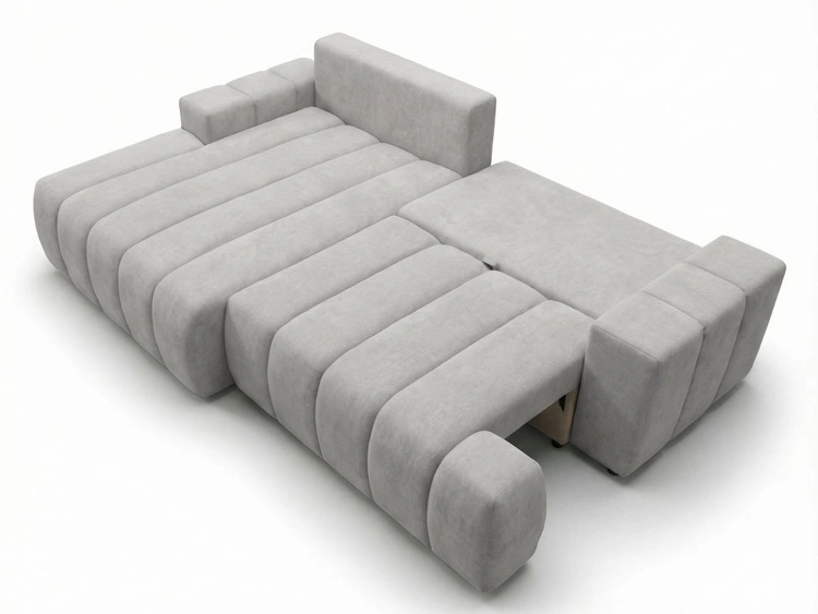 Ecksofa L-Form Links mit Schlaffunktion und Bettkasten Caleo Hellgrau