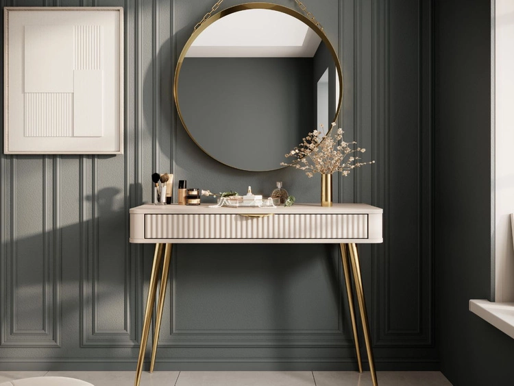 Schminktisch mit Goldenen Metallbeinen Latina Beige