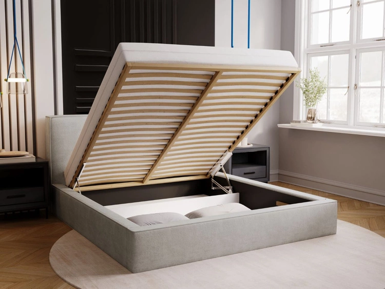 Polsterbett mit Bettkasten und Lattenrost 120x200 Monaco Hellgrau