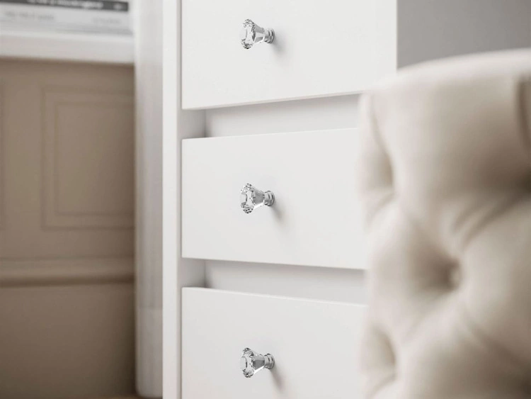 Schminktisch mit Schubladen, Kristallgriffe und LED-Beleuchtung Nesso Weiß Matt