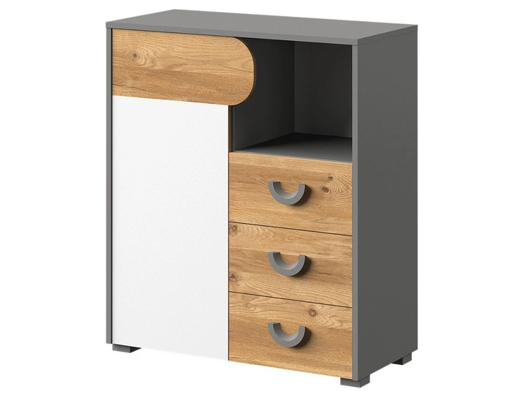 Kommode 80 cm mit Schubladen für ein Jugendzimmer Casa Nash Eiche, Weiß, Grau