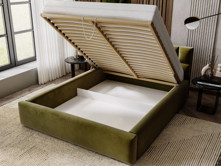 Polsterbett mit Bettkasten und Lattenrost 140x200 Hugo Grün