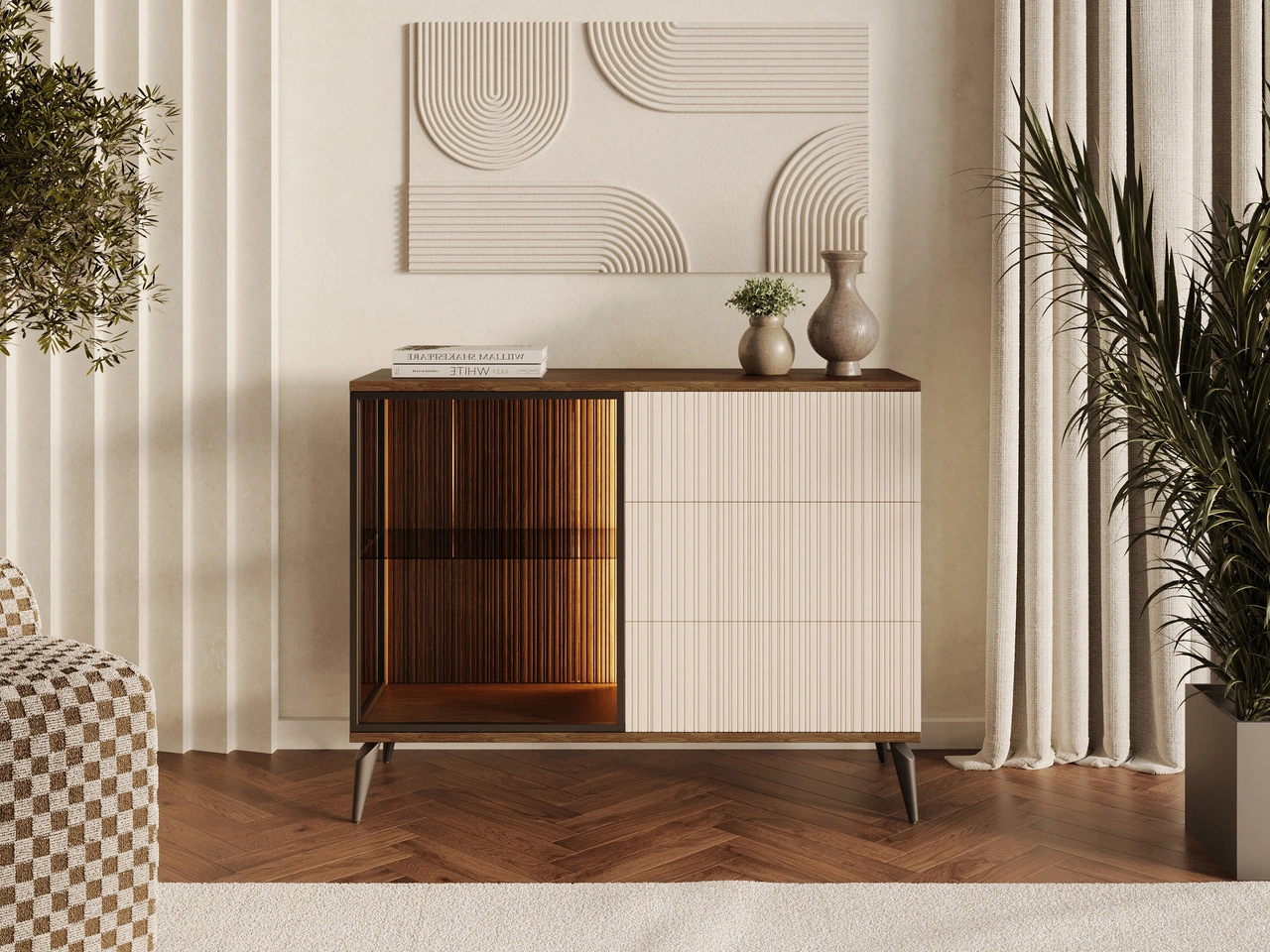 Kommode mit Türen und Schubladen Vinni Dunkler Walnuss Cashmere