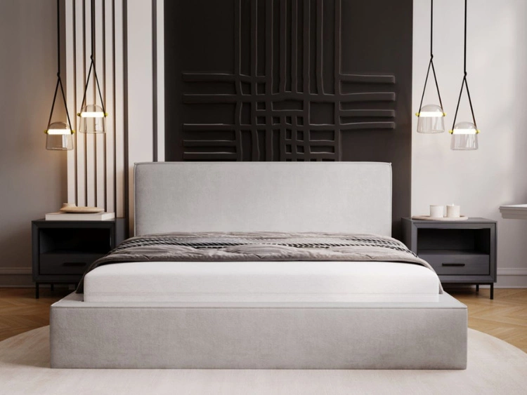 Polsterbett mit Bettkasten und Lattenrost 200x200 Monaco Hellgrau