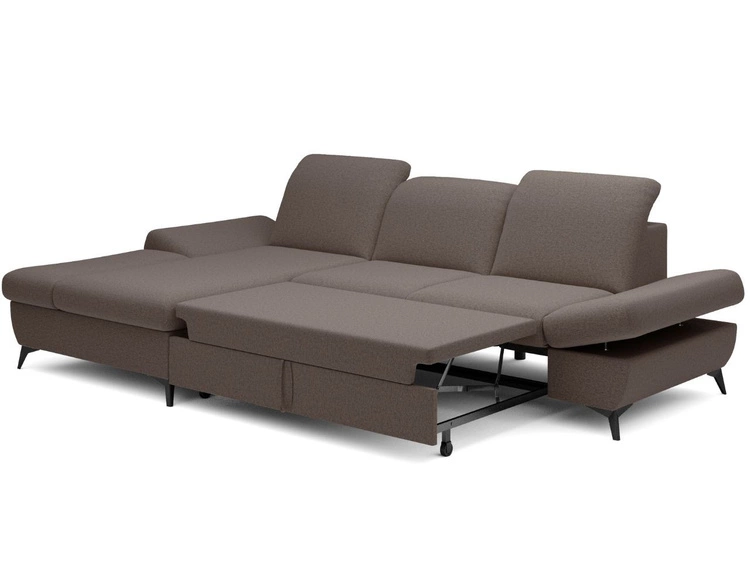 Ecksofa L-Form Links mit Schlaffunktion und Bettkasten Hannover Dunkelbraun