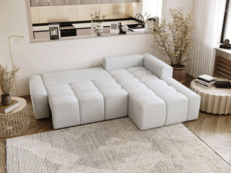 Ecksofa L-Form Rechts mit Schlaffunktion und Bettkasten Lana Weiß