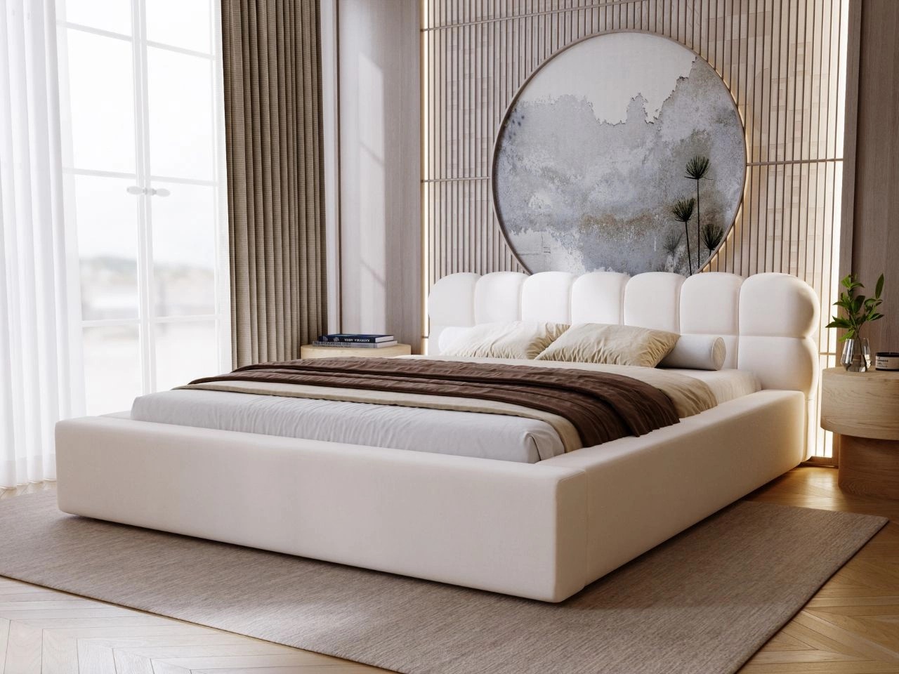 Polsterbett mit Bettkasten und Lattenrost 180x200 Plaza Creme
