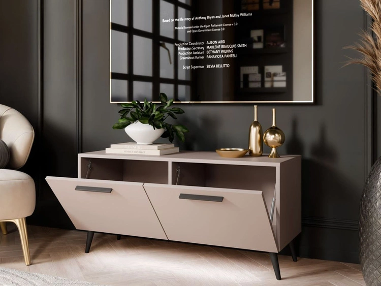 TV-Lowboard mit Türen und LED-Beleuchtung auf Schwarzen Metallbeinen 100 cm Noaé Kaschmir