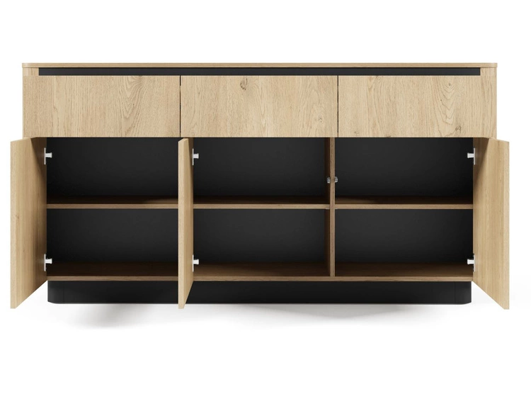 Kommode mit Türen und Schubladen 160 cm Fascino Eiche Cremona, Schwarz