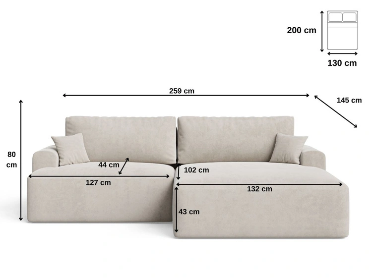 Ecksofa L-Form mit Schlaffunktion und Bettkasten Serene Rechts Hellbeige