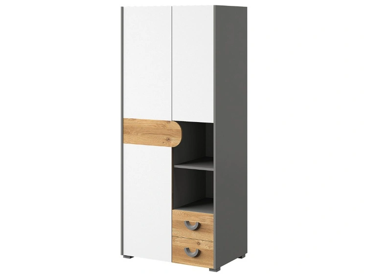 Kleiderschrank mit Schwingtüren für ein Teenagerzimmer 80 Casa Nash Eiche, Weiß, Grau