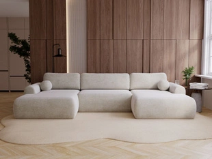 Wohnlandschaft mit Schlaffunktion und Bettkasten Savana Hellbeige