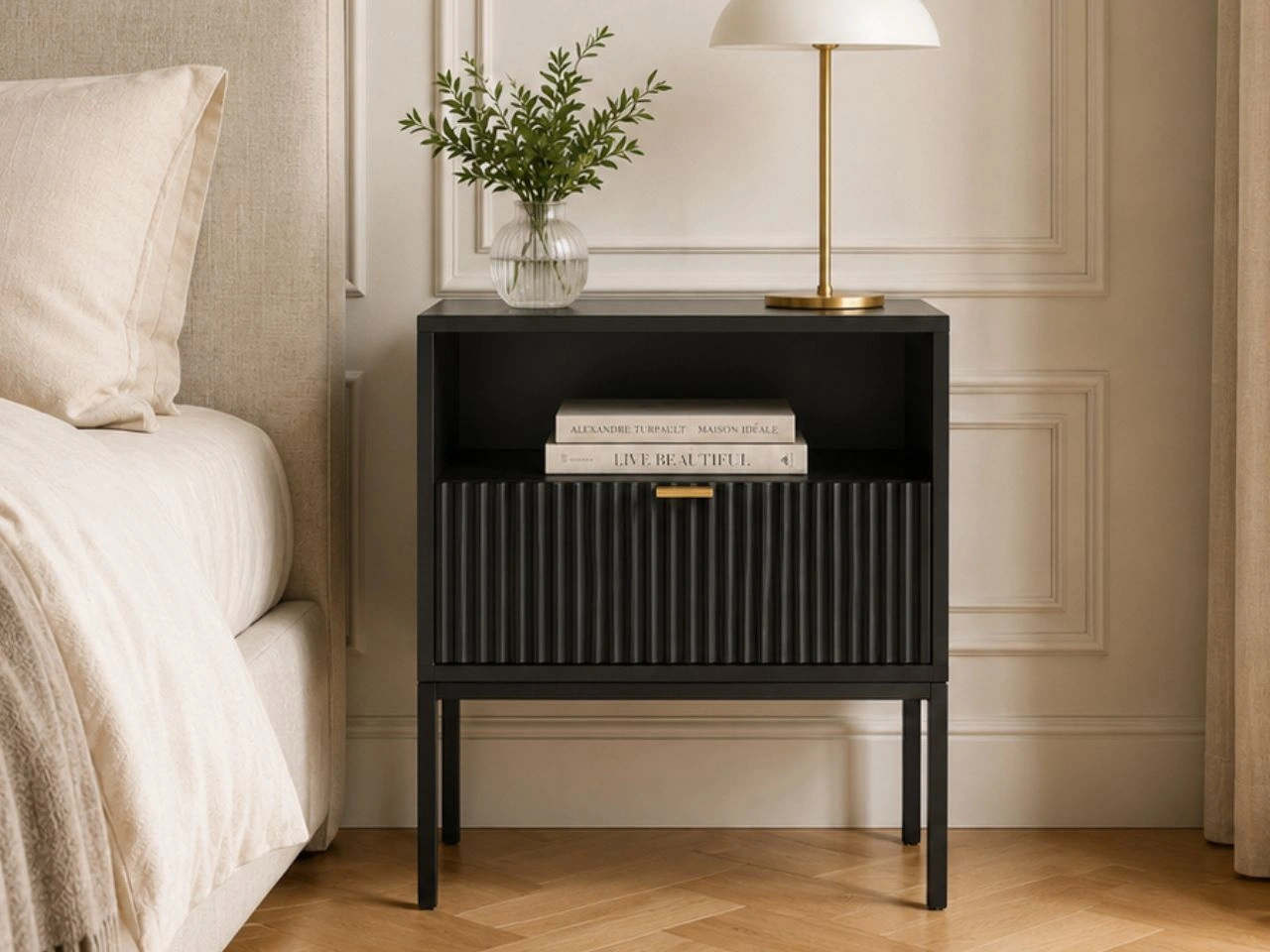 Nachtschrank mit Schublade Amber Schwarz