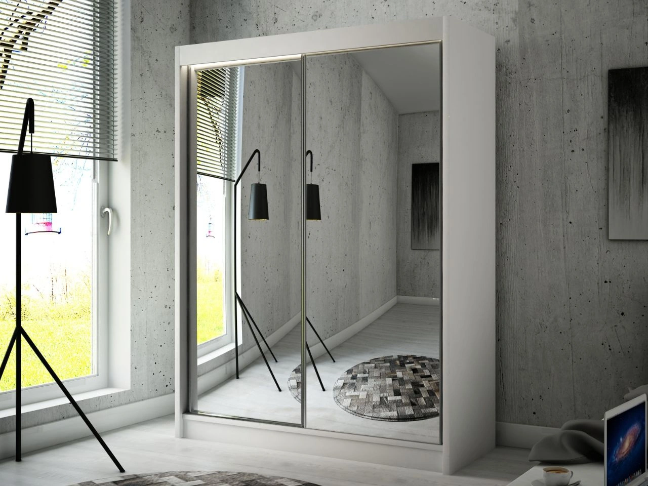 Schiebetürenschrank 150 cm mit Spiegel und LED-Beleuchtung Luzio Weiß