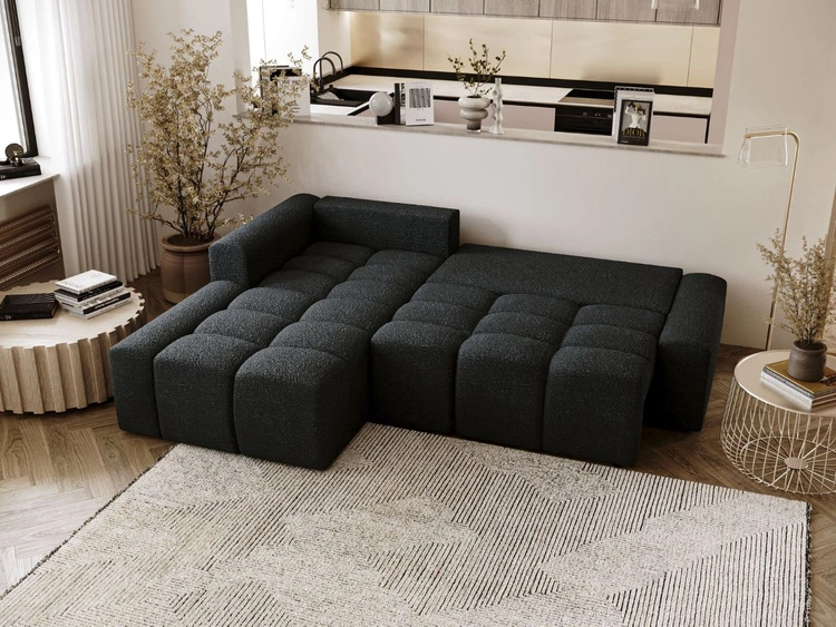 Ecksofa L-Form Links mit Schlaffunktion und Bettkasten Lana Schwarz