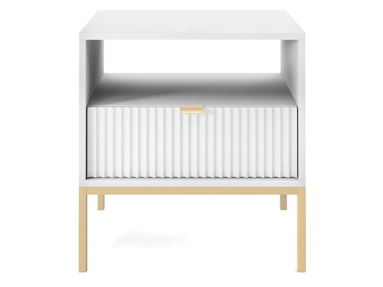 Nachtschrank mit Schublade Amber Weiß, Gold Frame