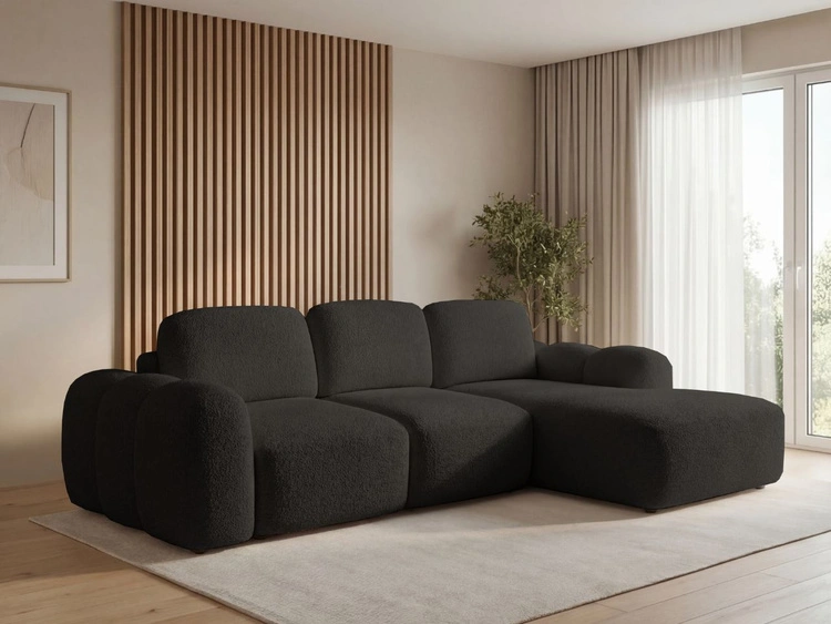 Ecksofa L-Form mit Schlaffunktion und Bettkasten Avelin Rechts Schwarz