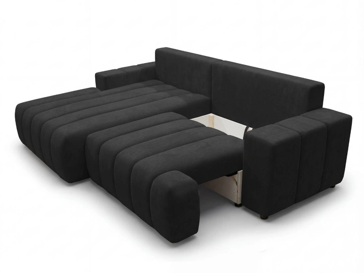 Ecksofa L-Form Links mit Schlaffunktion und Bettkasten Caleo Schwarz