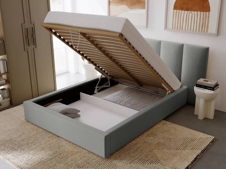 Polsterbett mit Bettkasten und Lattenrost 180x200 Lizbona Grau