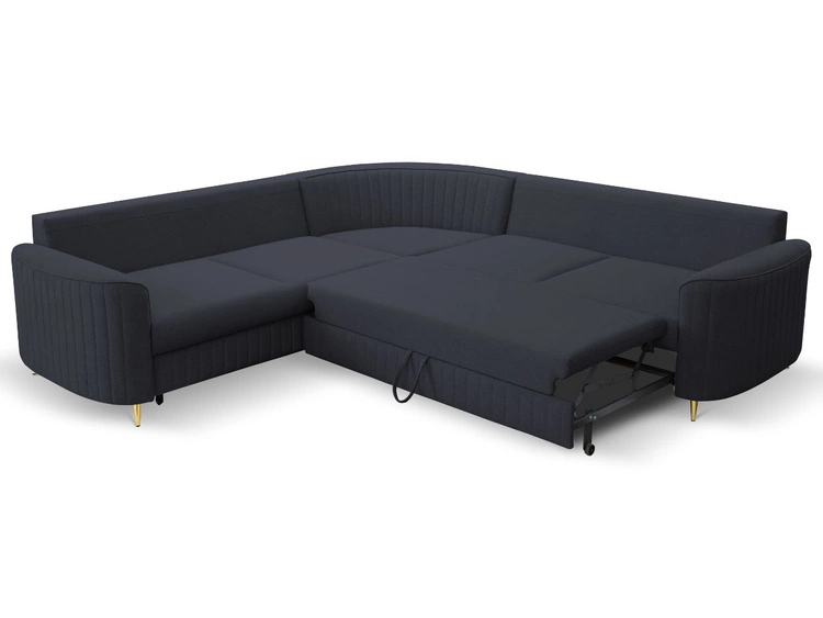 Ecksofa L-Form Rechts mit Schlaffunktion und Bettkasten Limon Dunkelblau