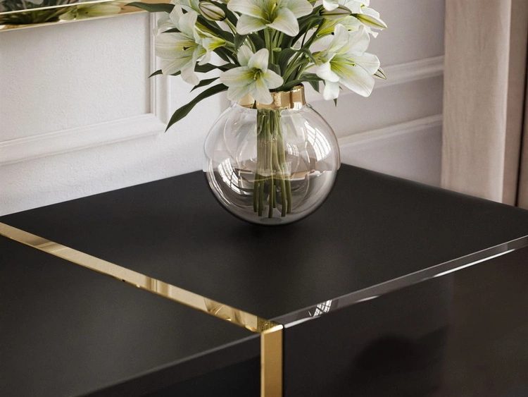 TV-Schrank im Glamour-Stil mit Schränken und Schublade Lunelie Schwarz Hochglanz