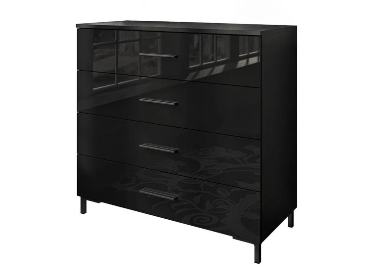 Kommode mit vier Schubladen und LED-Beleuchtung auf Schwarzen Beinen Nuveo Schwarz Hochglanz