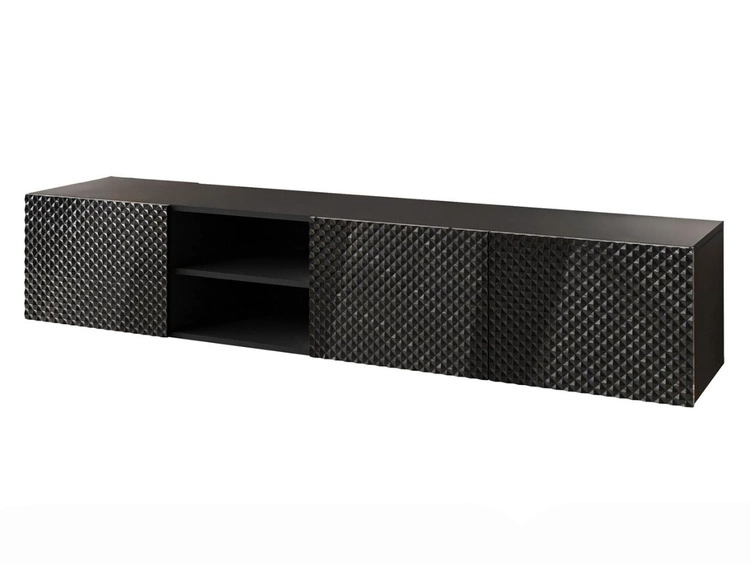 Hängender TV-Schrank mit 3D-gefrästen Fronten Celiane Schwarz Glanz