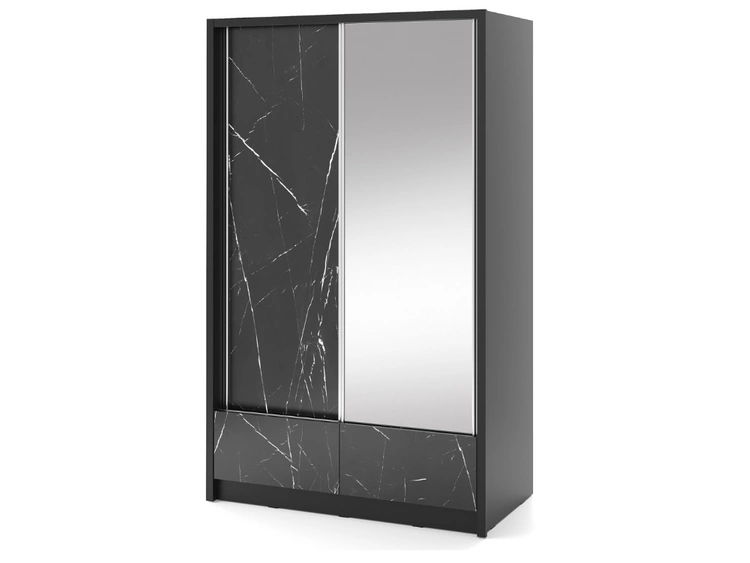 Elegante Schiebetürenschrank mit Spiegel Ariel I 130 cm Schwarz Marmor