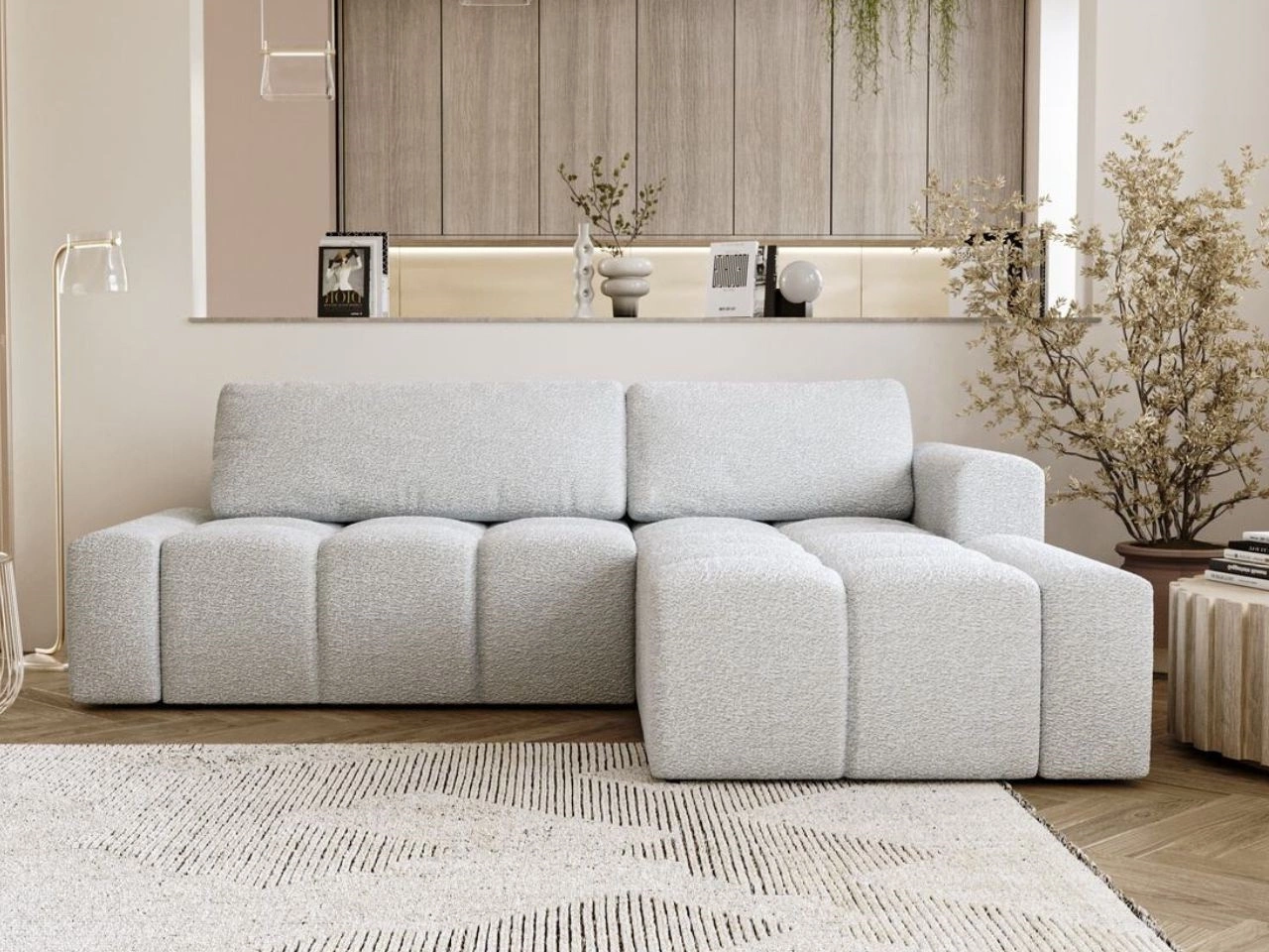 Ecksofa L-Form Rechts mit Schlaffunktion und Bettkasten Lana Weiß