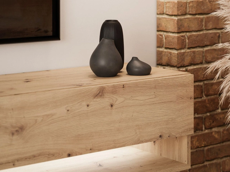 Hänge TV-Schrank 180 cm für Wohnzimmer mit LED-Beleuchtung Aurelie Artisan Eiche