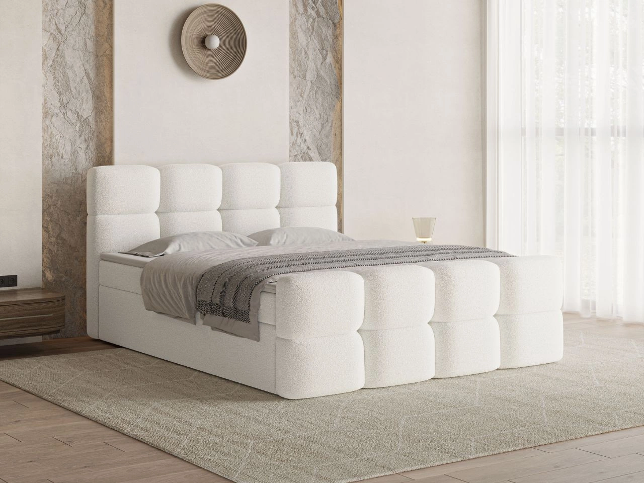 Boxspringbett mit Bettkasten 180x200 Rivon Creme